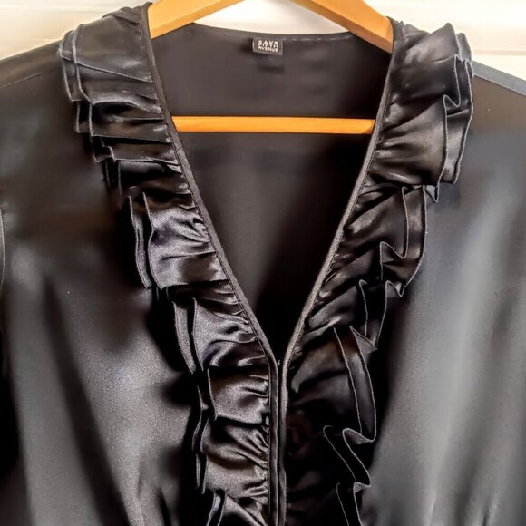 Saks Fifth Avenue Black Silk Charmeuse Ruffle Collar Top - Picture 3 of 6